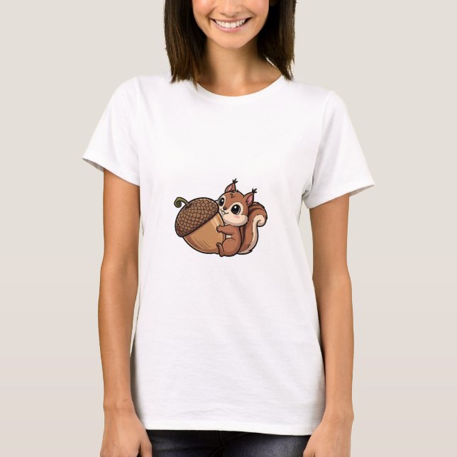 Camiseta Cute Squirrel Hugging Giant Acorn (Frente)