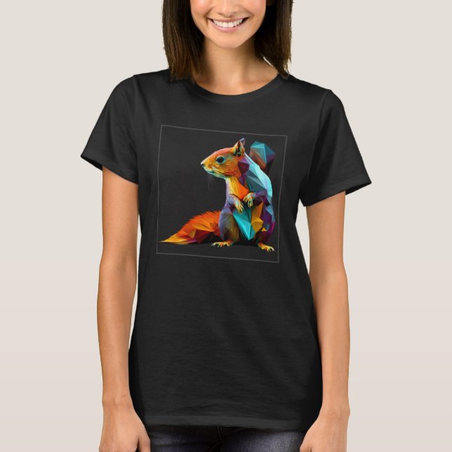 Camiseta Cute Squirrel Illustration Colorful Polygonal Pop  (Frente)