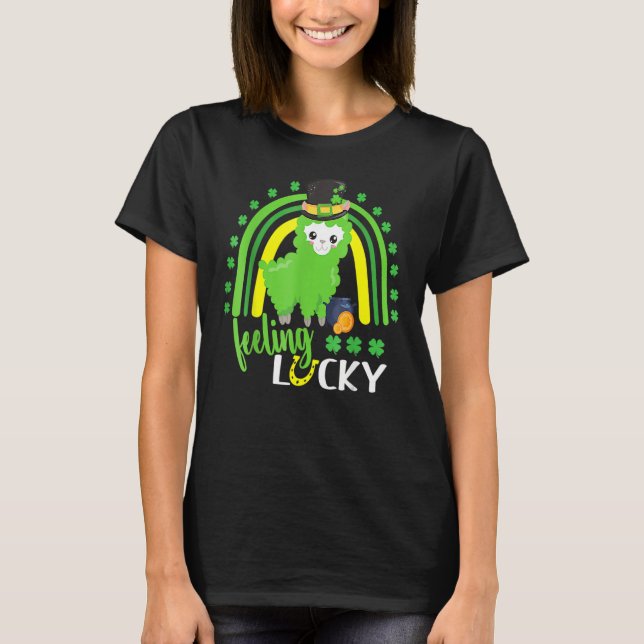 Camiseta Cute St Patricks Day Rainbow Llama Feeling Lucky S (Frente)