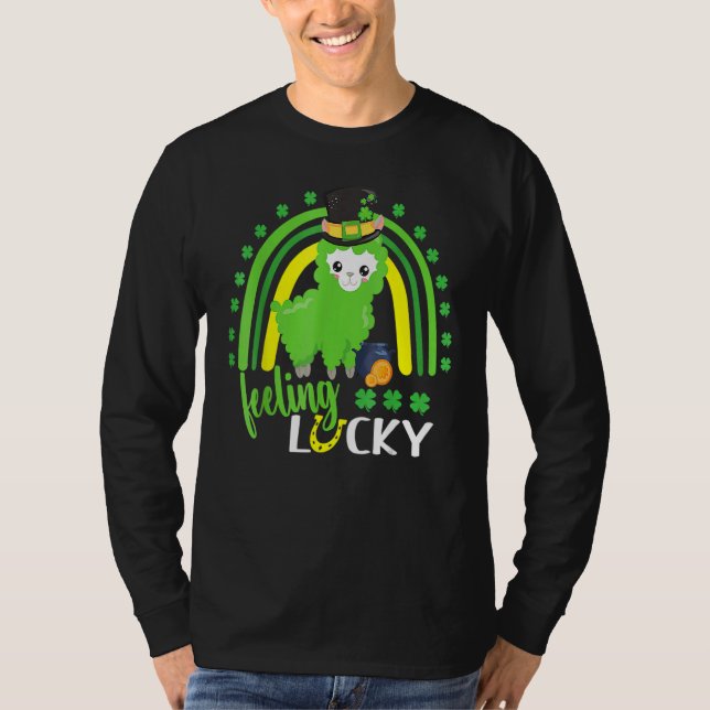 Camiseta Cute St Patricks Day Rainbow Llama Feeling Lucky S (Frente)