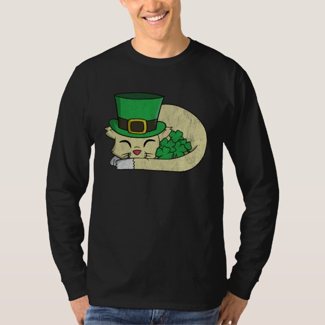 Camiseta Cute  St Pattys Day  For Girls Cat (Frente)