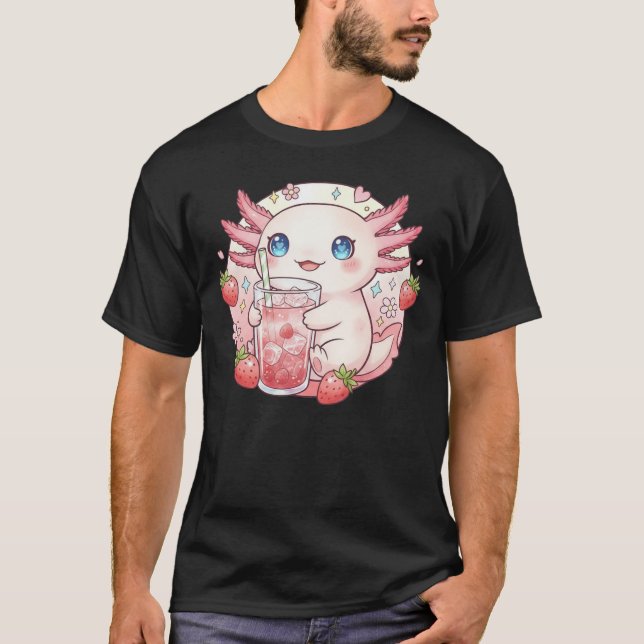 Camiseta Cute Strawberry Axolotl Kawaii Art (Frente)