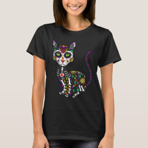 Camiseta Cute Sugar Skull Gato Mexicano Halloween Dia Dos