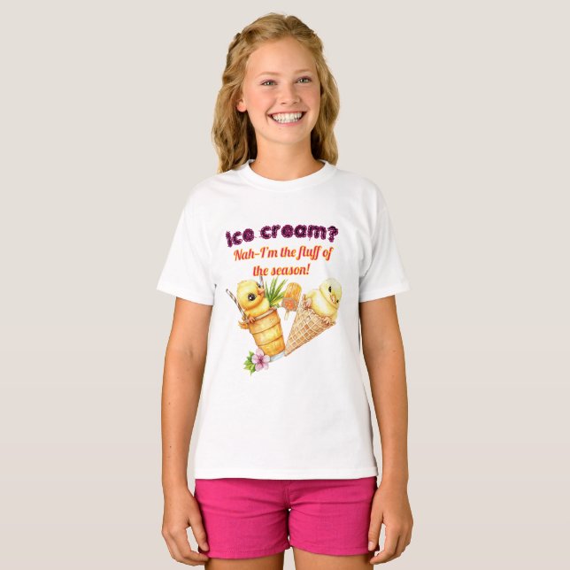 Camiseta  Cute Summer Chick T‑Shirt – “Ice Cream? Nah, I’m  (Frente Completa)