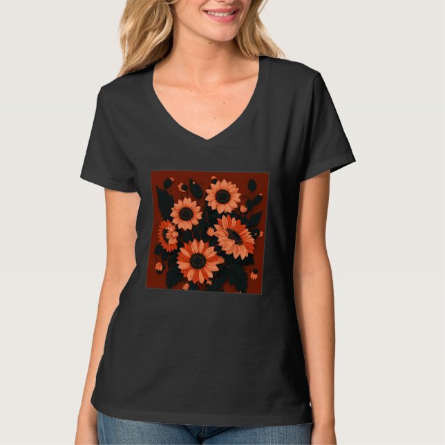 Camiseta Cute Sun Flower Illustration Unique Leaf Plants Wo (Frente)