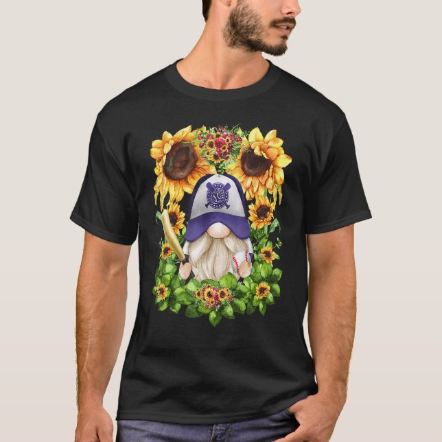 Camiseta Cute Sunflower Baseball Gnome For Women And Baseba (Frente)