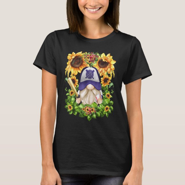 Camiseta Cute Sunflower Baseball Gnome For Women And Baseba (Frente)