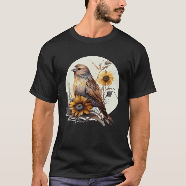 Camiseta Cute Sunflower Finch Ornithologist Birding Bird Wa (Frente)