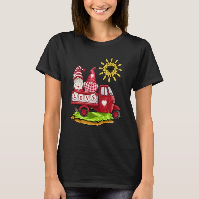 Camiseta Cute Sunflower Gnome Couple Truck love Valentines  (Frente)