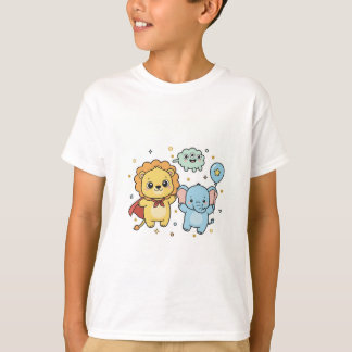 Camiseta Cute Superhero Lion and Elephant Friends Cartoon
