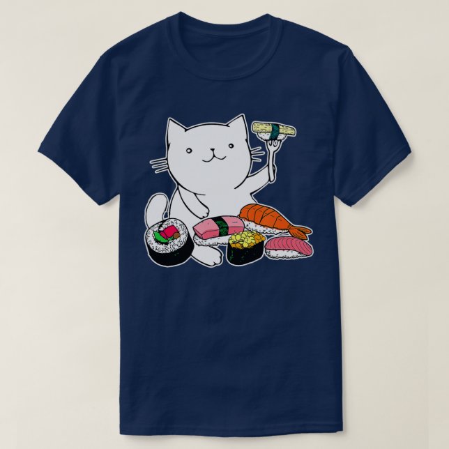 Camiseta Cute Sushi Eating Cat Funny Animal Pet Japan Food  (Frente do Design)