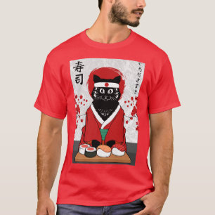 Camiseta Cute Sushi Master Cat Samurai Gatinho Japão
