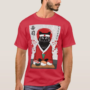 Camiseta Cute Sushi Master Cat Samurai Gatinho Japão