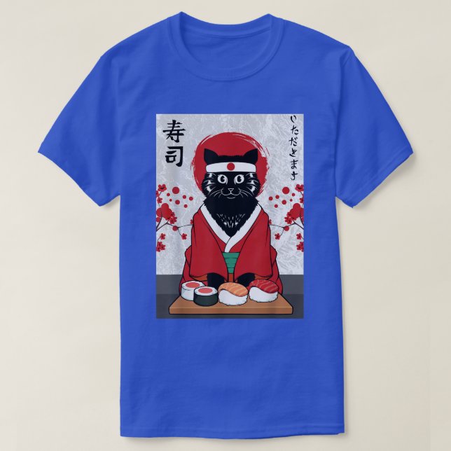Camiseta Cute Sushi Master Cat Samurai Gatinho Japão (Frente do Design)
