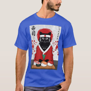 Camiseta Cute Sushi Master Cat Samurai Gatinho Japão