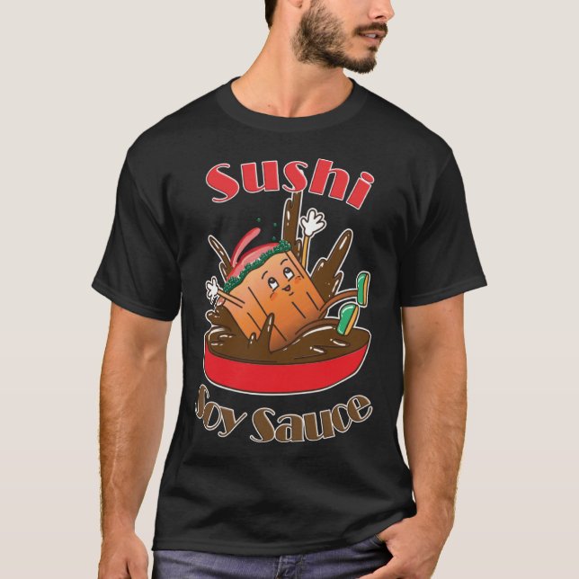 Camiseta Cute Sushi pula em molho de soja Comida japonesa S (Frente)