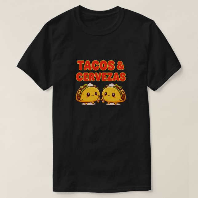 Camiseta Cute Tacos & Cervezas Fiesta Cartoon Design (Frente do Design)
