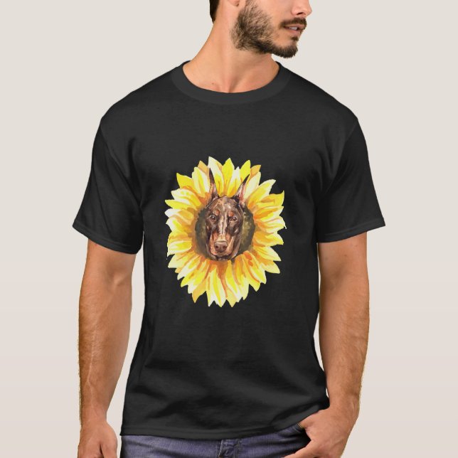 Camiseta Cute Tan Doberman Pinscher Sunflower (Frente)