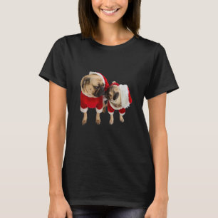Camiseta Cute Tan Pug Puppy Padre Son Santa Hat Imagem Chri