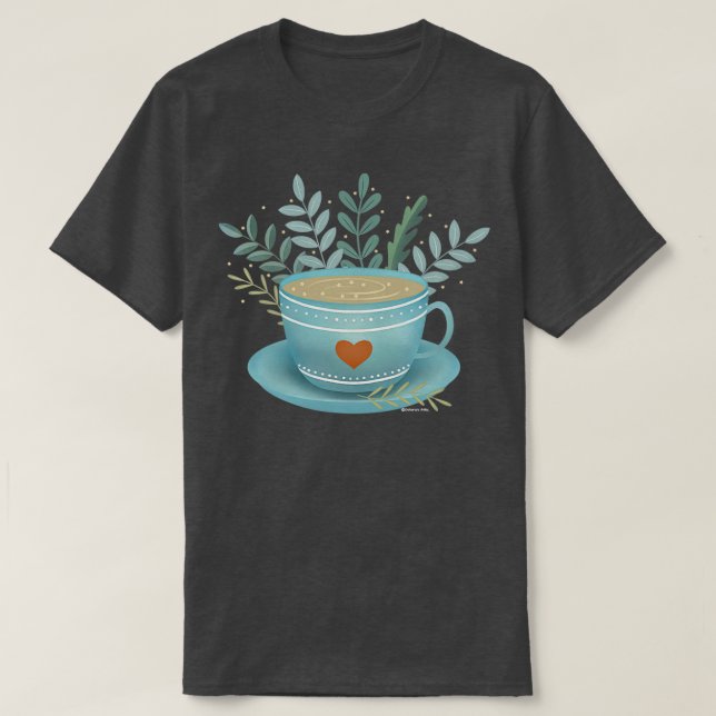 Camiseta Cute tea art teacup with tea heart and leaves (Frente do Design)