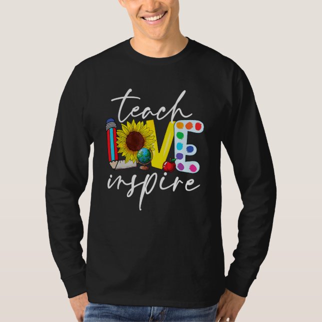 Camiseta Cute Teach Love And Inspire Sunflower Teacher Back (Frente)