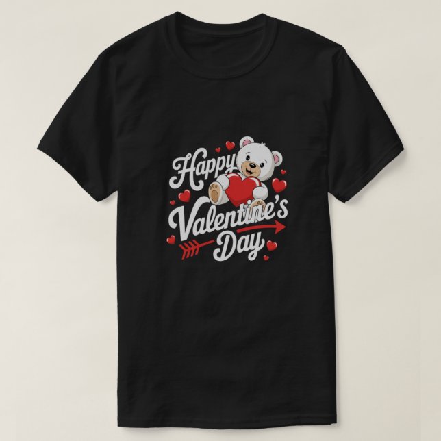Camiseta Cute Teddy Bear Happy Valentine’s Day T-Shirt (Frente do Design)