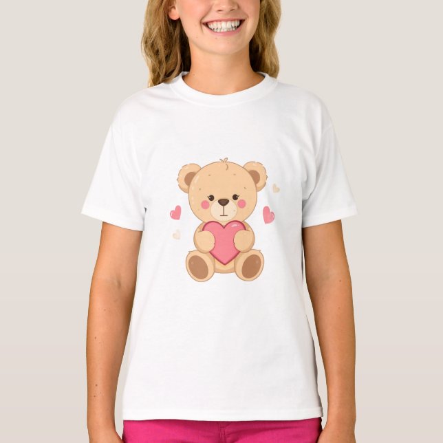 Camiseta Cute Teddy Bear Holding Heart – Valentine (Frente)