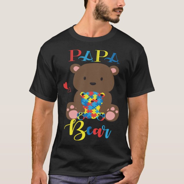 Camiseta Cute Teddy Bear  PaPa Bear Autism Father Puzzle Ba (Frente)