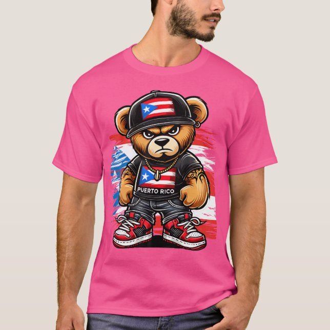 Camiseta Cute Teddy Bear Porto Rico Bandeira Boricua Puerto (Frente)