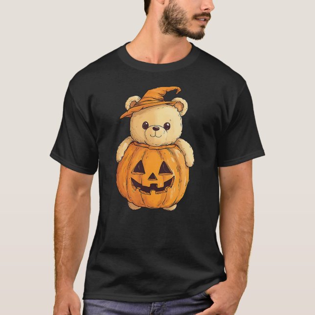 Camiseta Cute Teddy Bear Pumpkin, Halloween Bear, Adorable  (Frente)