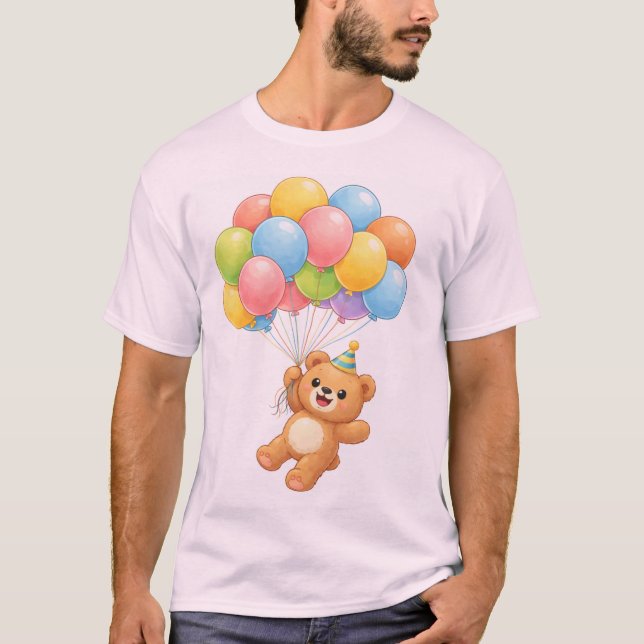 Camiseta Cute Teddy Bear with Balloons Birthday T-Shirt (Frente)