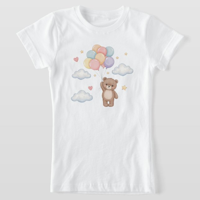 Camiseta Cute Teddy Bear with Balloons in the Sky (Postura )