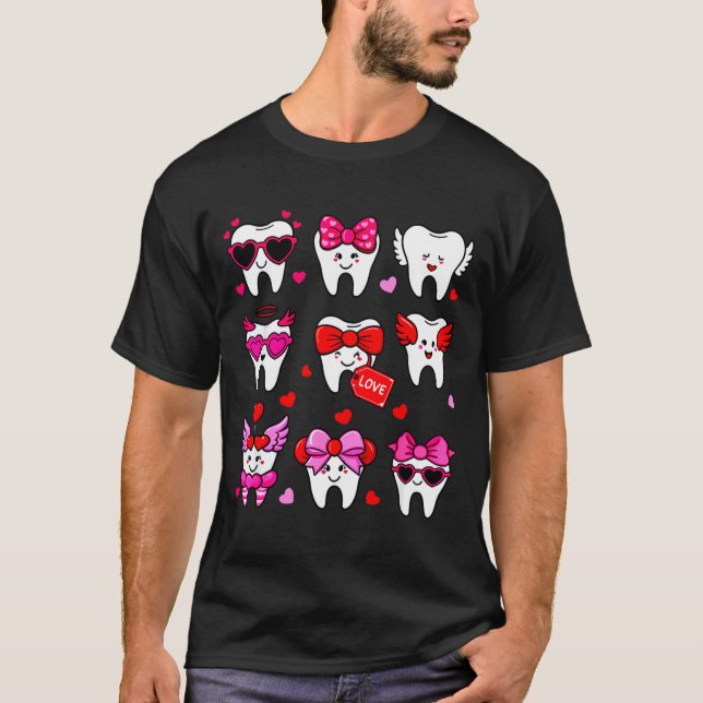 Camiseta Cute Teeth Love Valentine's Day Dental  (Frente)