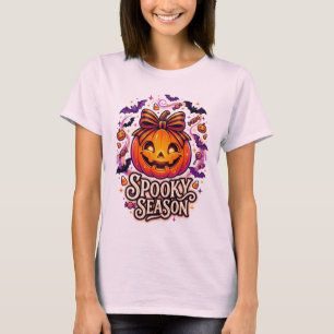 Camiseta Cute Temporada Assustadora Abóbora Laço Halloween