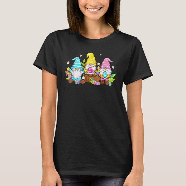 Camiseta Cute Three Gnomes Easter Day Bunny Egg Spring Wome (Frente)