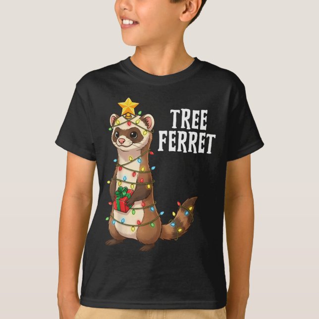 Camiseta Cute Tree Ferret Christmas Lights Holiday Design  (Frente)