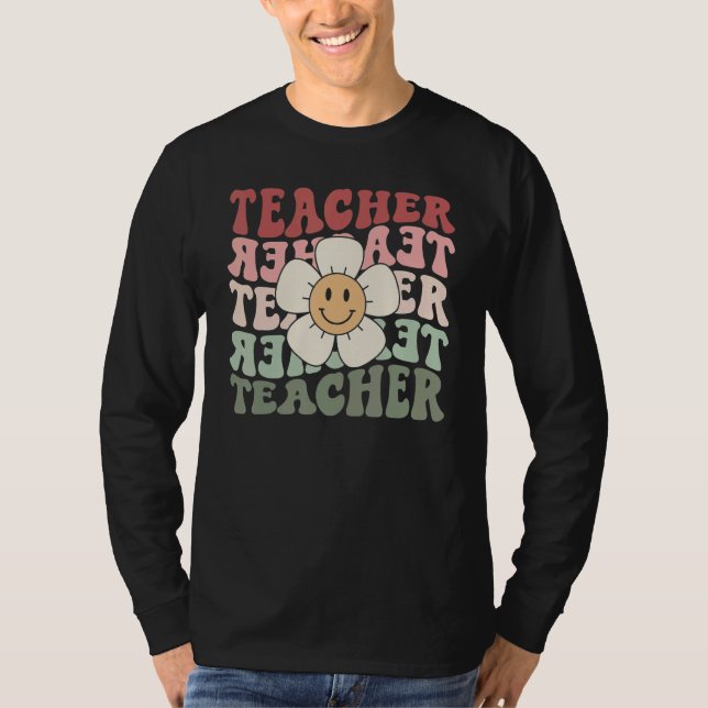 Camiseta Cute Trendy Teacher Flower Retro Teacher (Frente)