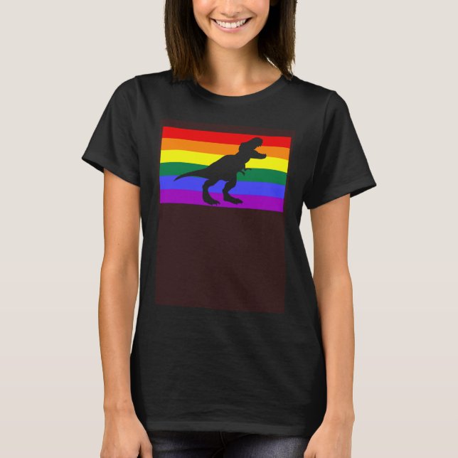 Camiseta Cute Trex Dinosaur Party LGBTQ Gay Pride Flag Quee (Frente)