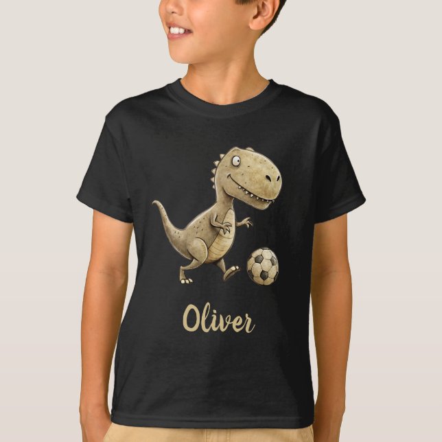 Camiseta Cute Trex Jogando Futebol Personalizado (Frente)