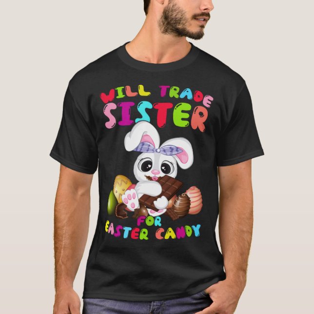 Camiseta Cute Trocará Irmã Para Páscoa De Páscoa De Doces (Frente)