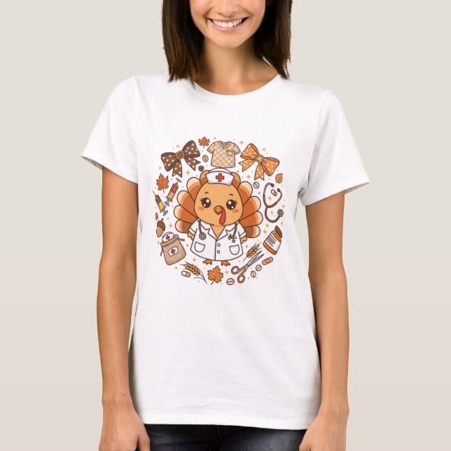 Camiseta Cute Turkey Nurse | Thanksgiving Medical Staff (Frente)