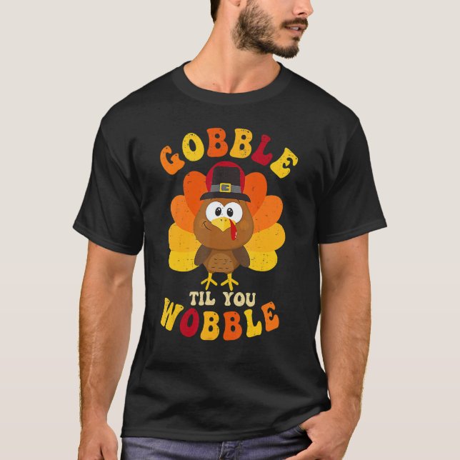 Camiseta Cute Turkey Outfit Gobble Til You Wobble Kids Than (Frente)