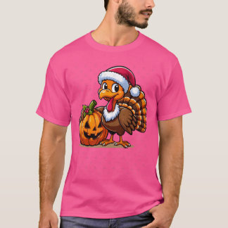 Camiseta Cute Turkey Posing with Pumpkin Autumn Harvest Ani