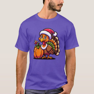 Camiseta Cute Turkey Posing with Pumpkin Autumn Harvest Ani