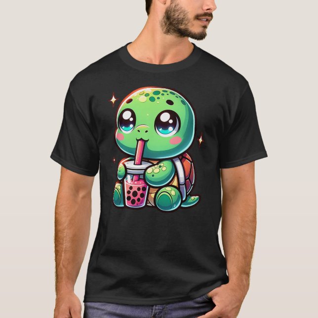 Camiseta Cute turtle drinking boba. Funny Boba Turtles Love (Frente)
