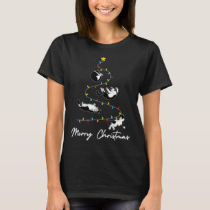 Camiseta Cute Tuxedo Gato Luzes De Árvore De Natal Propriet