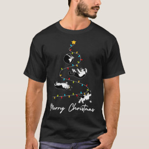 Camiseta Cute Tuxedo Gato Luzes De Árvore De Natal Propriet