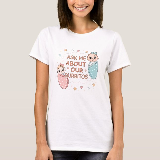 Camiseta Cute Twin Baby Burrito Announcement Illustration (Frente)