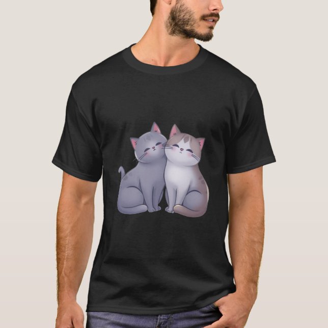 Camiseta Cute Two Grey Kittens Snuggling Sweet Love Art 💕 (Frente)