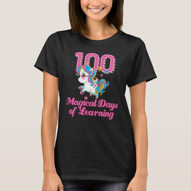 Camiseta Cute unicorn 100 magic days of school girls (Frente)